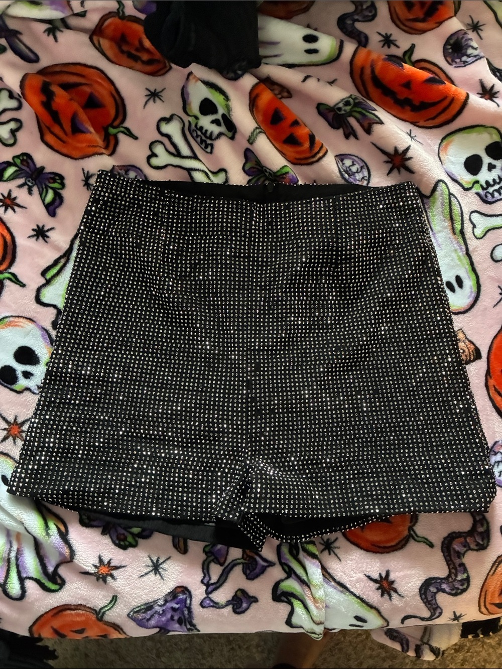 Black Rhinestone High-Waist Women's Shorts